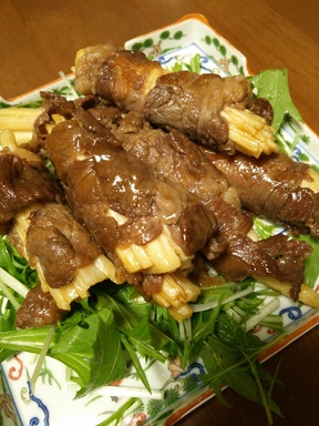 すき焼き風牛肉の長芋巻